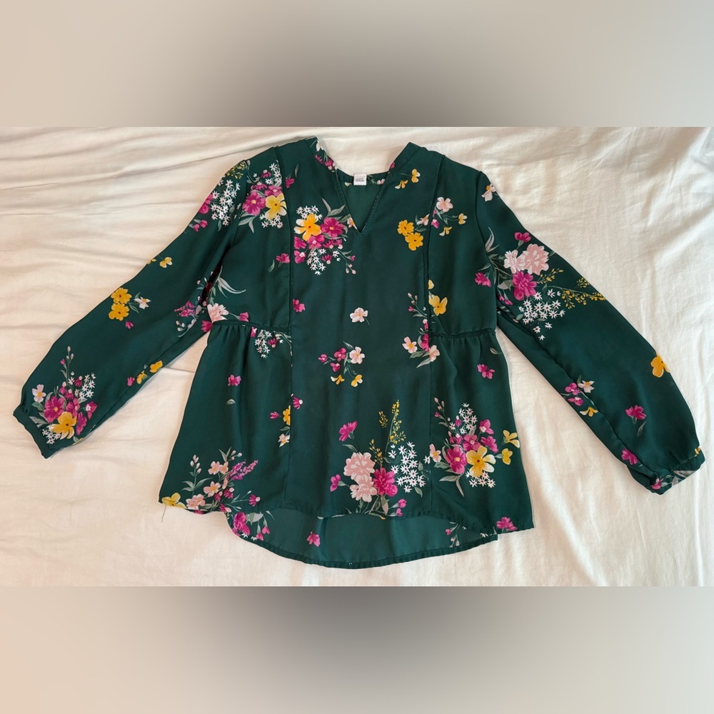 Old Navy Dark Green Floral Blouse